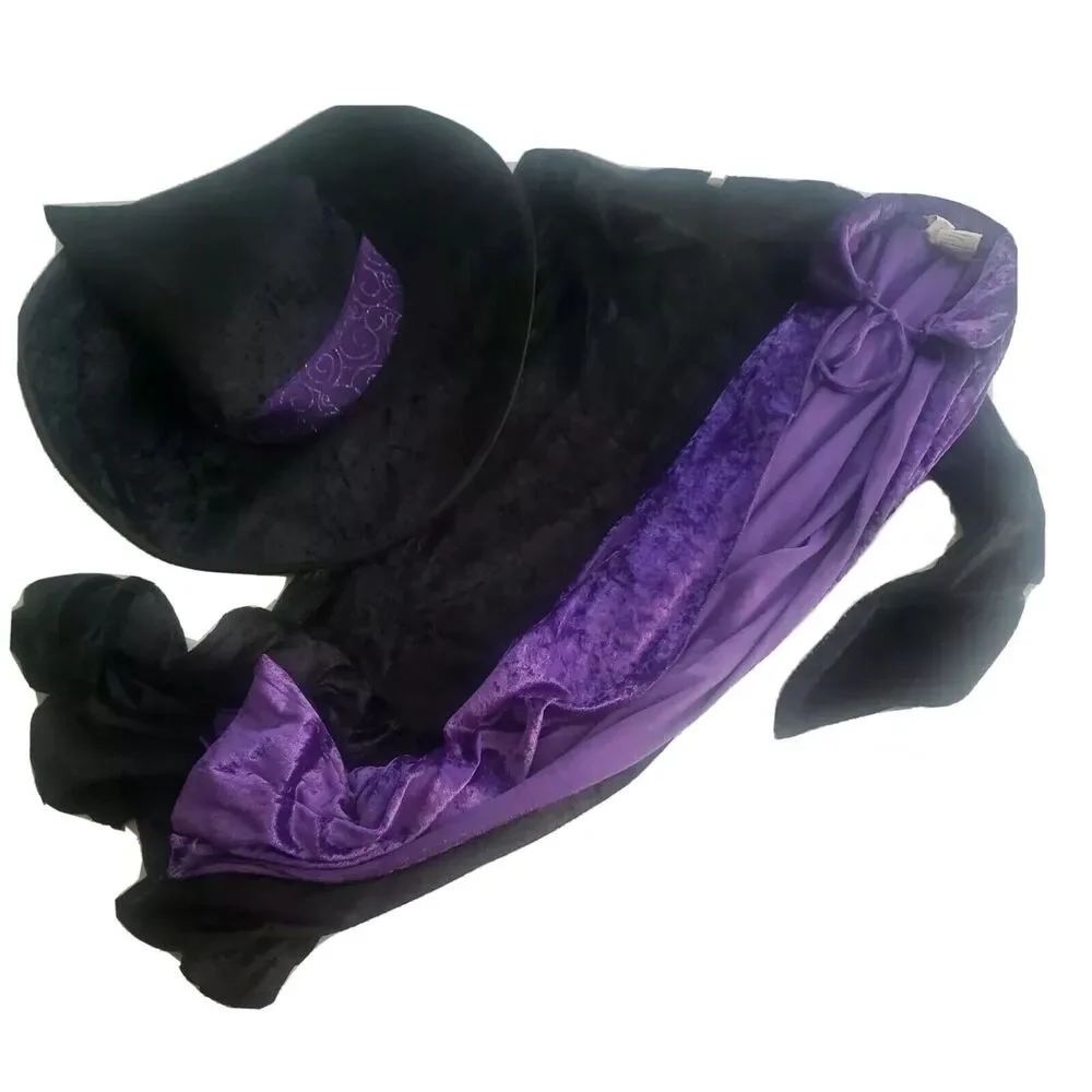 Witch Costume Velvet Purple Black Dress Cape Hat Child Standard Halloween